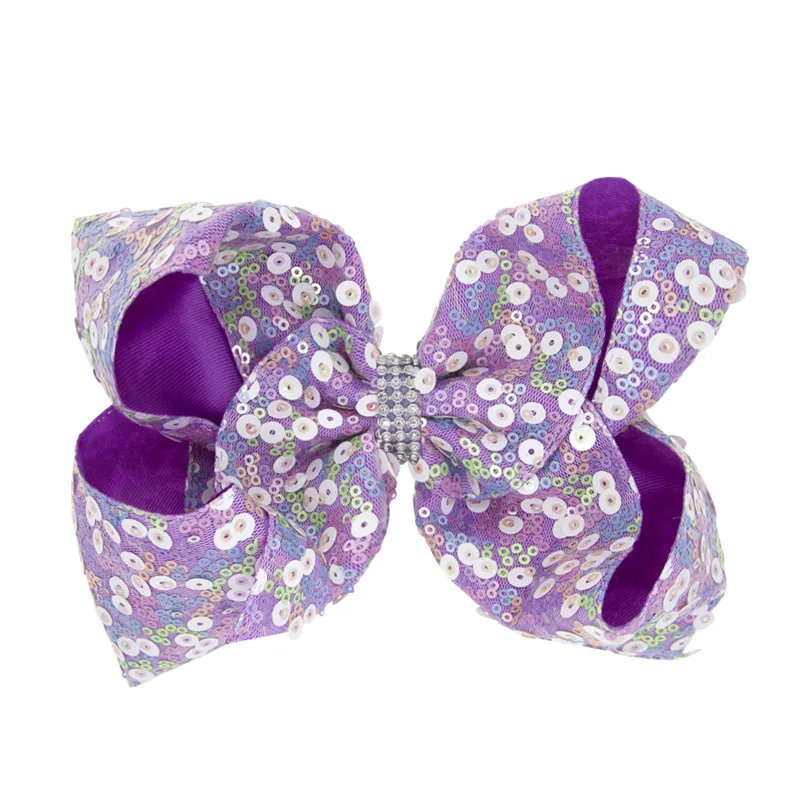6 Purple Большой Cheer бант заколки для девочек принцесса мода блесток Стразы Детские бантики для волос заколка ручной работы аксессуары для волос - Цвет: 6 Purple
