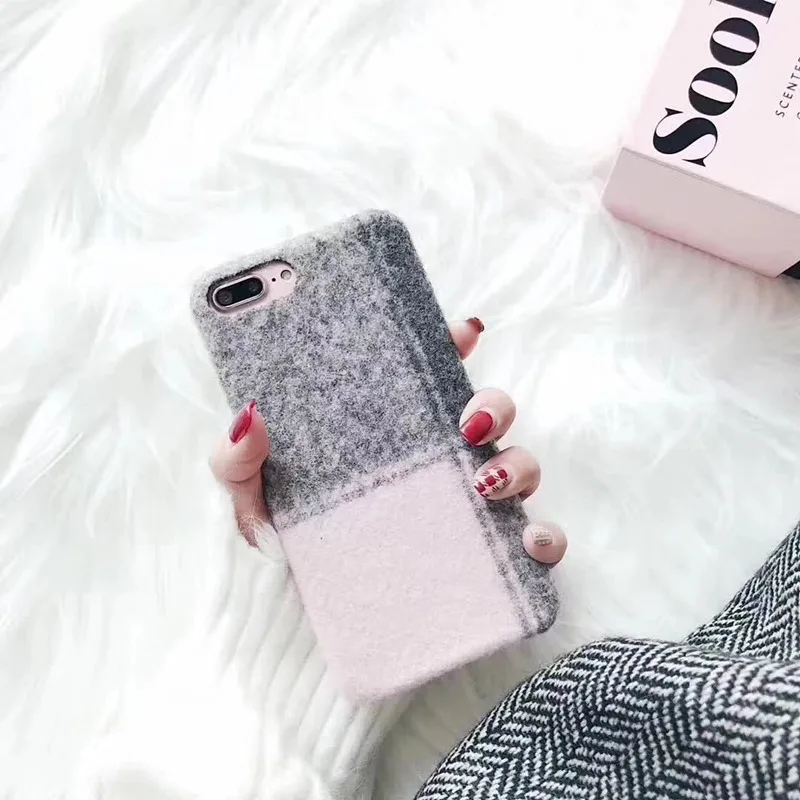 Модный корейский ins стиль британский плед шерсть мягкий чехол для телефона iphone 6 6s 7 8 plus для iphone 10 x Ретро милый чехол - Цвет: Розовый