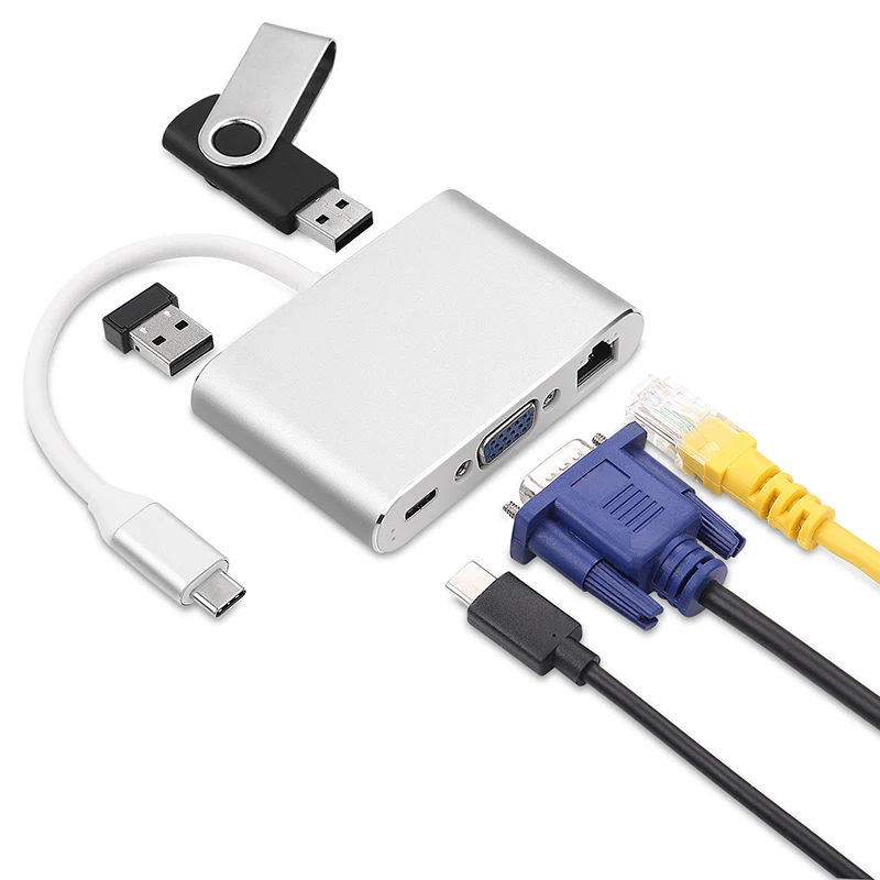 Baolyda USB C концентратор Thunderbolt 3 адаптер 5в1 многопортовый с 4K HDMI Ethernet VGA USB3.0 для