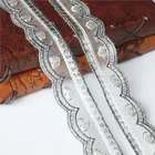 2 ярда, 3 см, вышитая серая кружевная отделка, винтажные сердца, цветы, волнистая сетка, хлопковая отделка, нашивка для шитья, свадебные аппликации, сделай сам