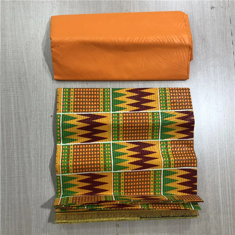 Yellow african kente prints wax fabric polyester sewing fabric wax style design african prints polyester 4 yards AW30