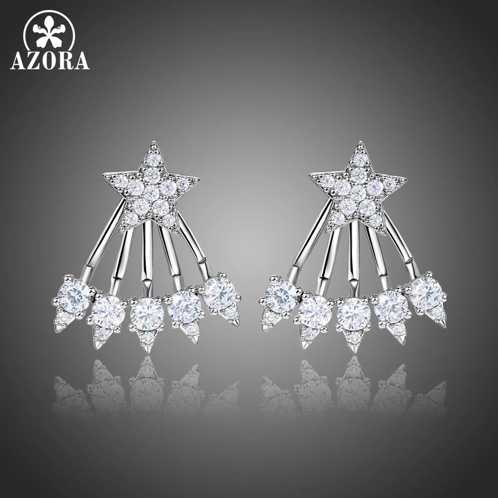 Азора пять когтей AAA + Clear Cubic Zirconia в виде пентаграммы серьги капель с Стразы