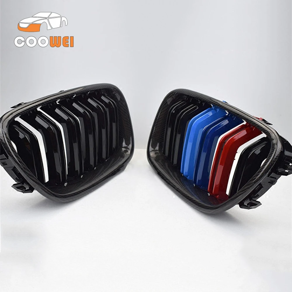 

F10 Dual Slats Carbon Fiber Front Grille Mesh grill Inserts for BMW 5 Series 2010 + 518d 520i 525d 528i 530i 535i 550i