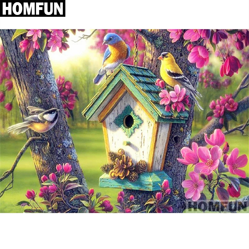 Алмазная живопись HOMFUN A01208 полноразмерная/круглая вышивка птица дом 5D для