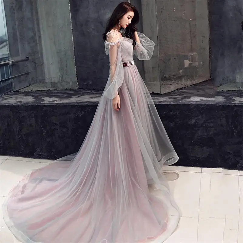 Style 2 Новинка, Благородное женское платье феи с длинным рукавом и шлейфом, длинное женское банкетное вечернее платье - Цвет: Style 2