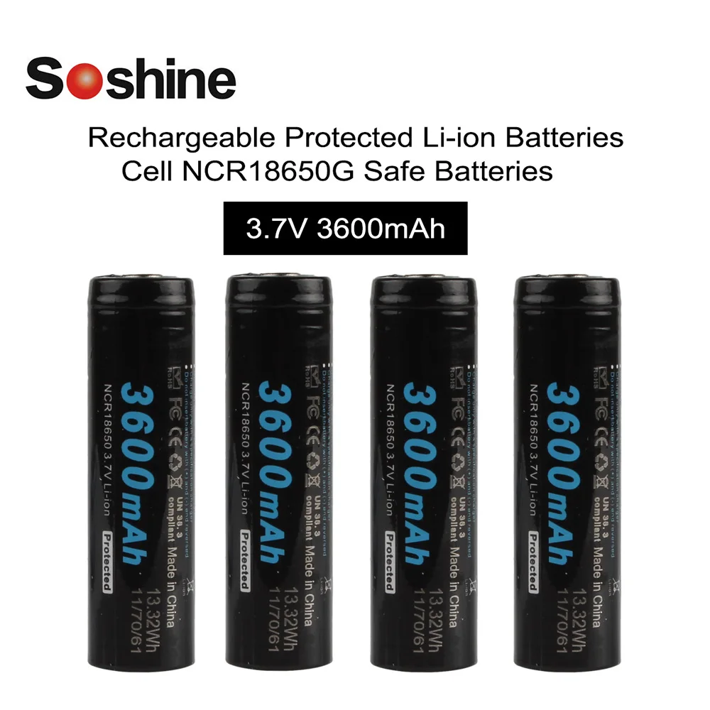 4 шт./лот Soshine 18650 3 7 В 3600 мАч литий ионная аккумуляторная батарея и защищенная