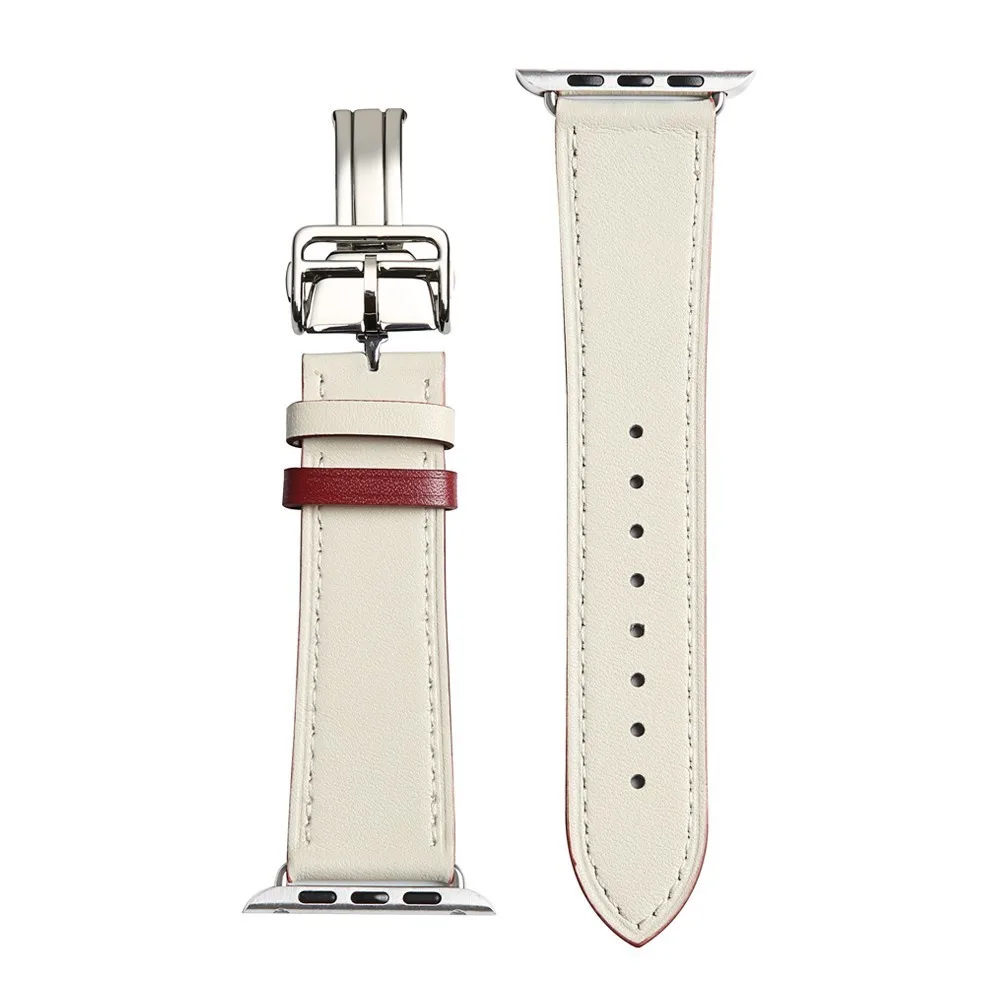 White with red Кожаный ремешок для Apple Watch 4, 3, 2, 1, застежка-Пряжка, браслет для Iwatch 40 мм, 42 мм, 38 мм, 44 мм, ремень для одного тура - Цвет ремешка: White with red