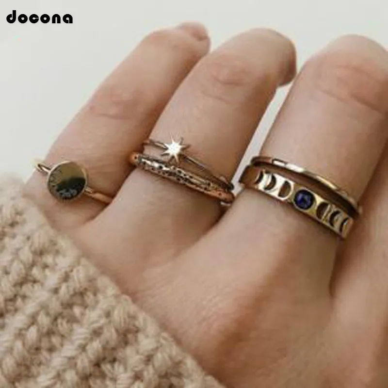 Docona Factory Price New Arrival Gold Color Round Star Hollow Shape Design Finger Rings For Women Ladies Jewelry Gift 3778 | Украшения и