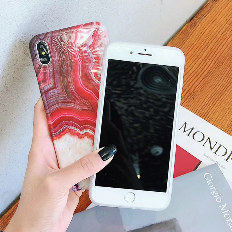 Роскошный чехол FTAIDKJ с красной Агатовой глазурью и мрамором для iPhone X XS Max XR Мягкая