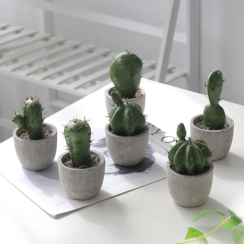 Artificial Cactus Potted Plant Cute Fake Nordic Home Garden Decor Succulent Plants for Farmhouse Office Desktop |
