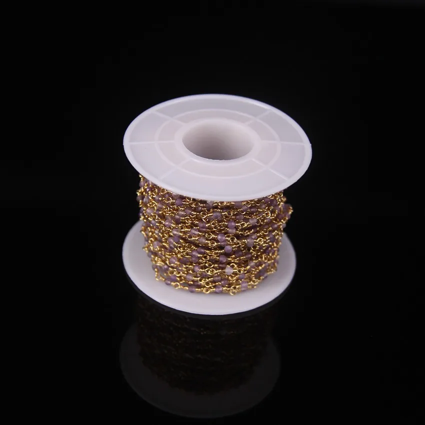 Цепочка Из Бисера с гранеными круглыми бусинами 5 метров натуральный аметист 2 мм