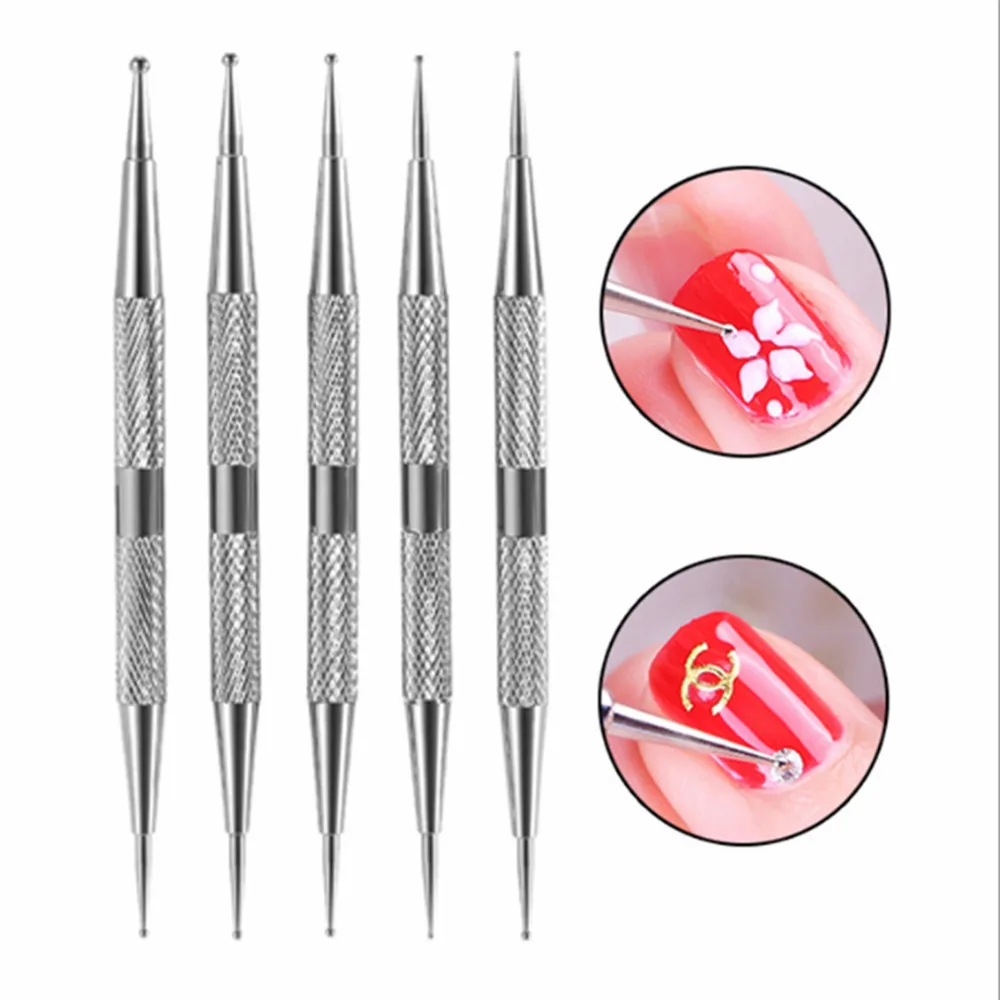 

Makartt 5 Pcs Stainless Steel Double Way Marbleizing Nail Art Dotting Pens Manicure Tools Nail Gel Polish Pen Nail Care F0337