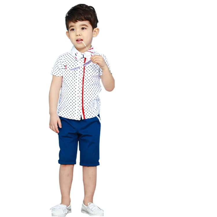 2018 комплекты для маленьких мальчиков летние одежды костюм футболка в горошек +