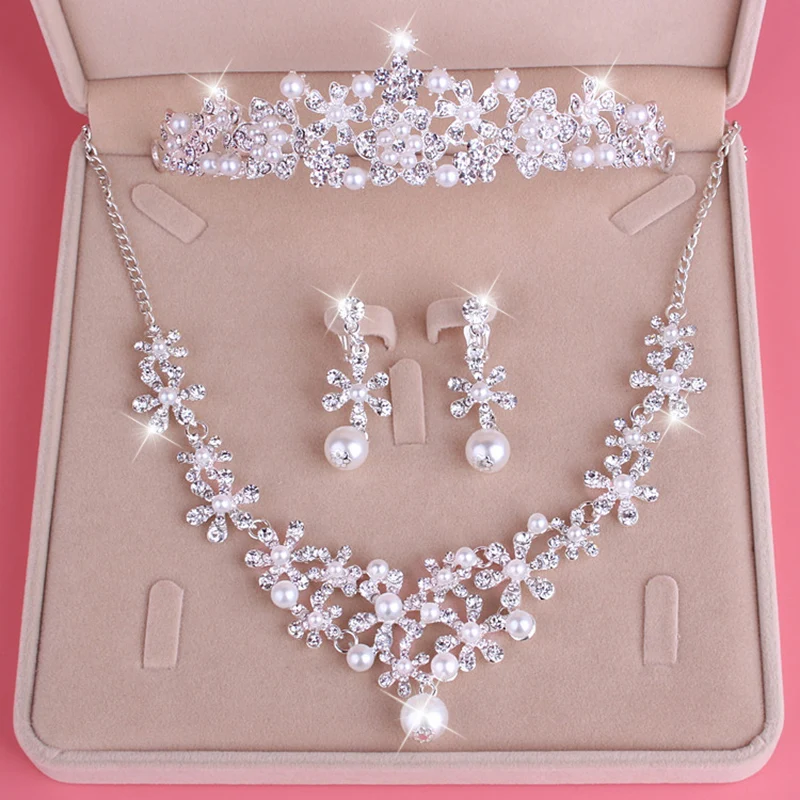 

Wedding Jewelry Sets Bride Pearl Tiara Necklace Earrings Sets Hair Accessories for Women Crowns Necklace Set Tiaras Diadema