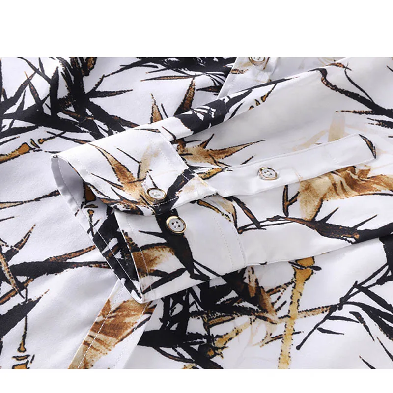 Мужская Повседневная рубашка с длинным рукавом зеленая элегантная принтом