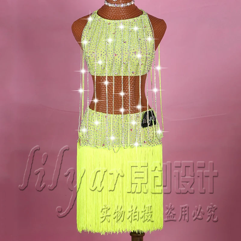 Женское платье для латиноамериканских танцев желтое традиционное танцевальное