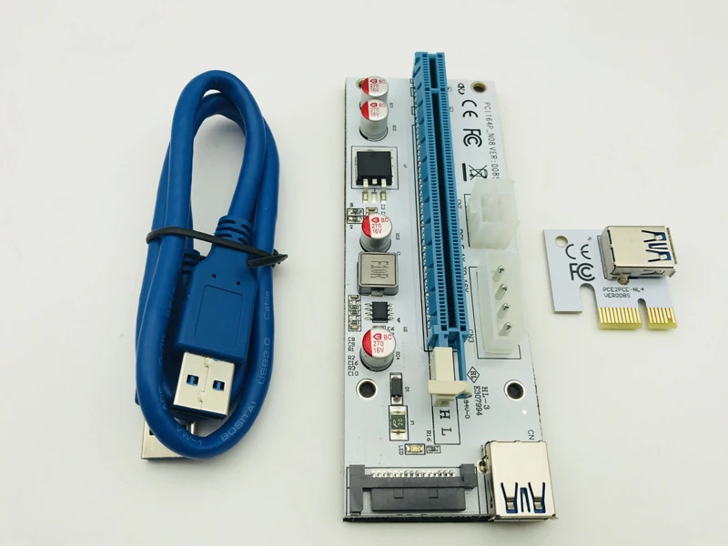 3 в 1 USB 3.0 008S PCIE Riser Express 1X 4x 8x 16x Райзер адаптер карта SATA 15pin 6pin 4pin для майнинга BTC