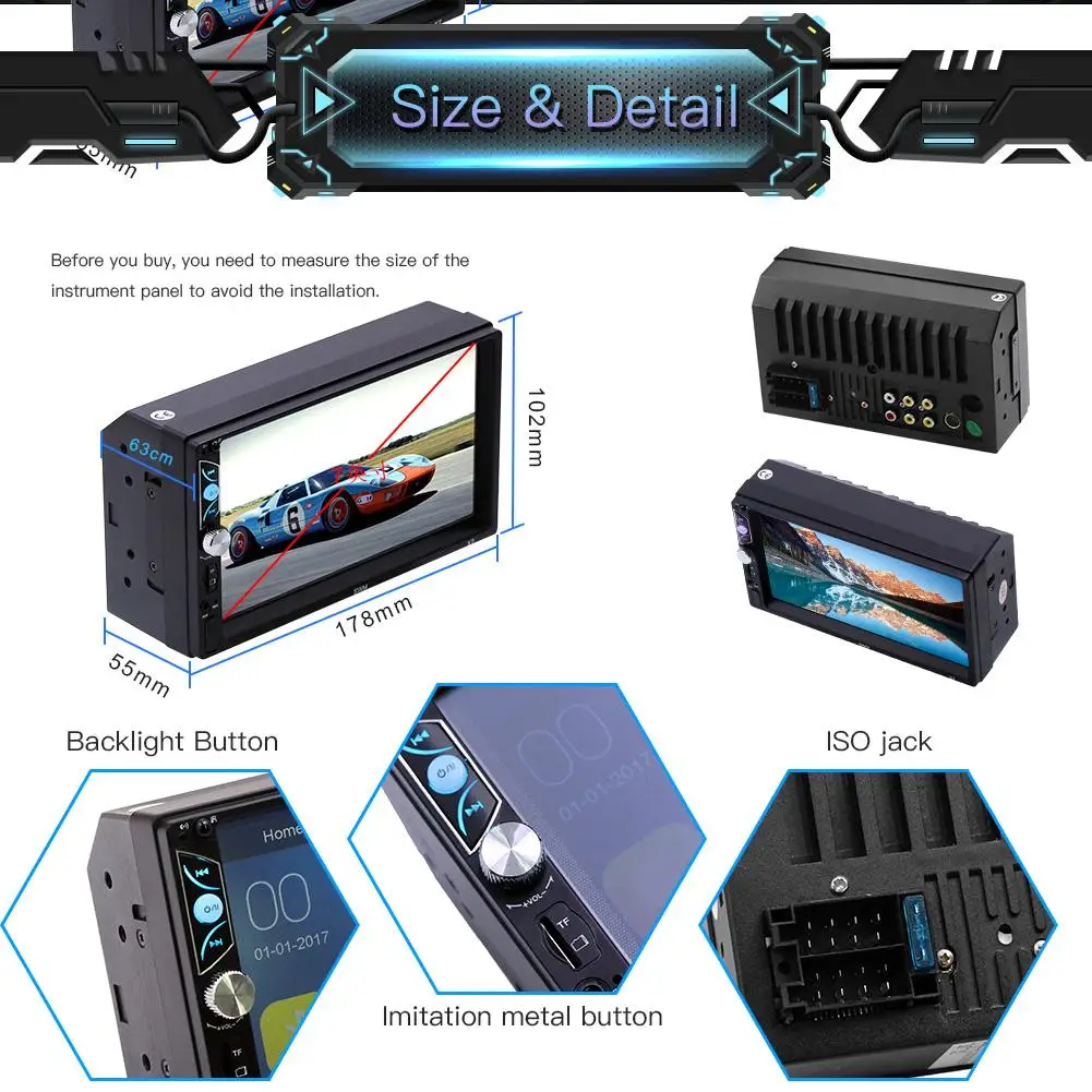 7 &quot2 DIN Автомобильный мультимедийный плеер Bluetooth FM стерео радио сенсорный экран