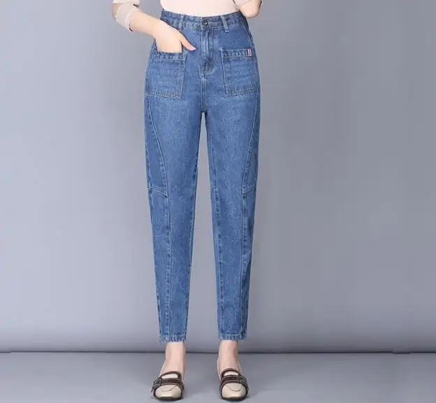 Повседневное джинсы штаны-шаровары для женщин Высокая талия цвет синий черный