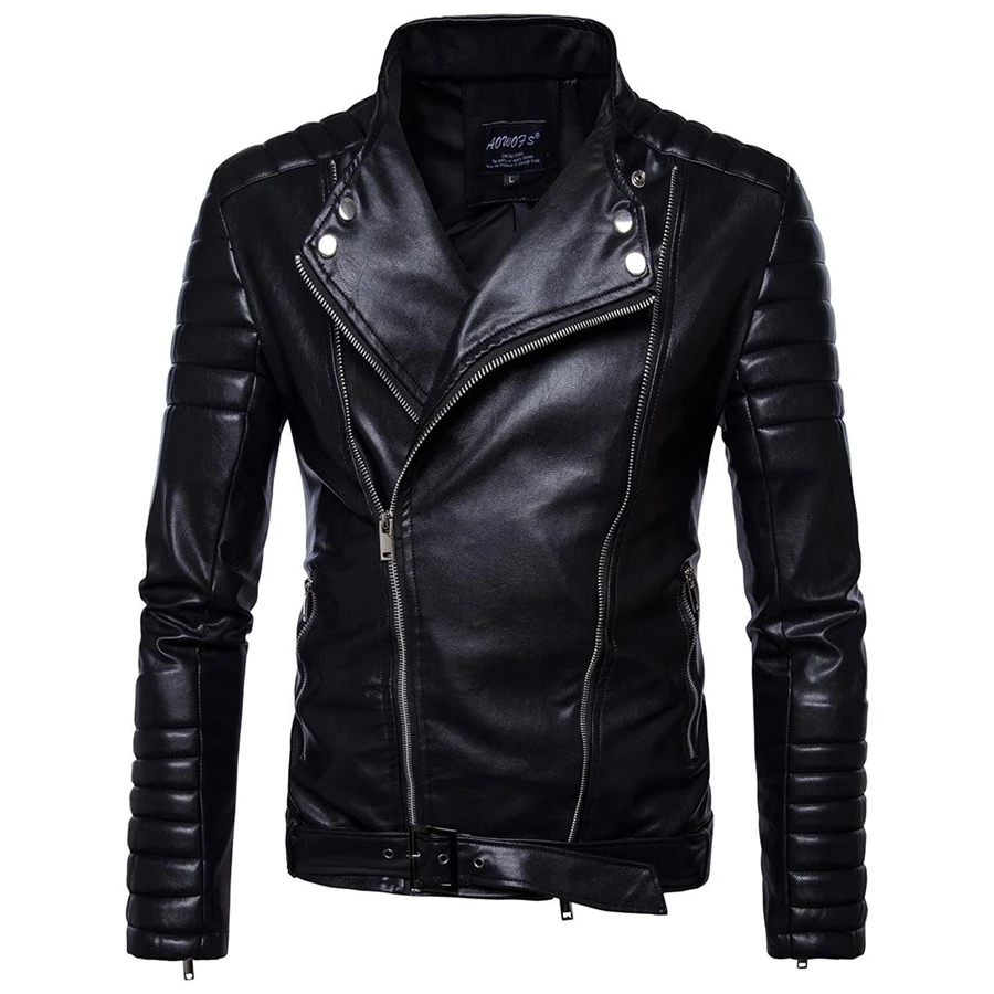 

Unique Design Style Youth Men Black Long-sleeved PU Leather Jackets 5XL High-end Mens Fashion Standing Collar Motorcycle Coats