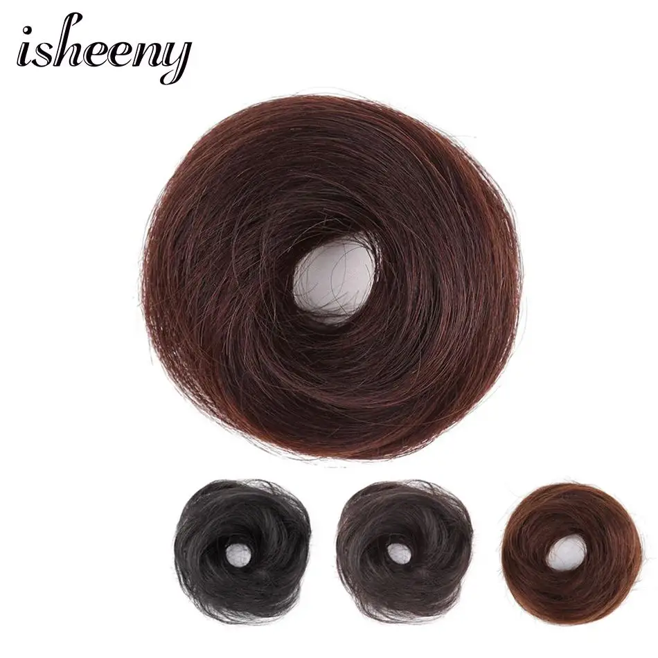 Isheeny European Human Hair Remy Rubber Band Chignon 17g Black Brown Natural Dount Chignon 4 Colors Human Hair Pure Color