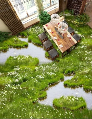 

[Самоклеющиеся] 3D цветок растения река 7 Нескользящие водонепроницаемые фото самоклеющиеся пол Настенная Наклейка обои фрески настенная пе...
