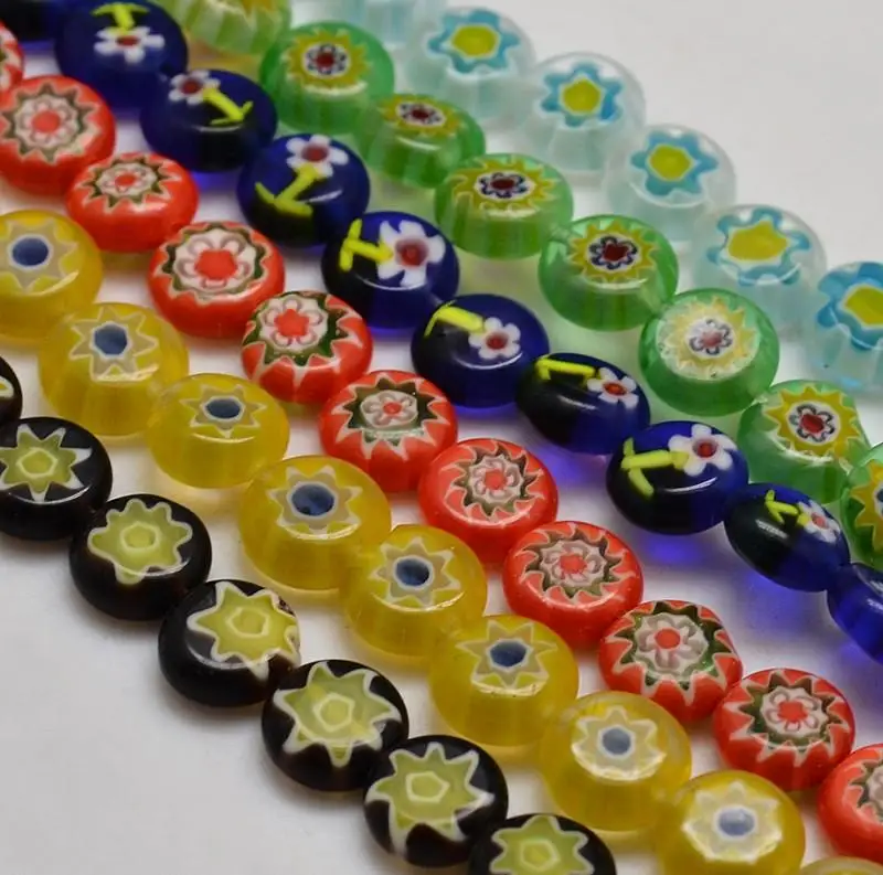 8x4 мм ручной работы Millefiori стеклянные плоские круглые БИСЕРНЫЕ НИТИ одноцветные
