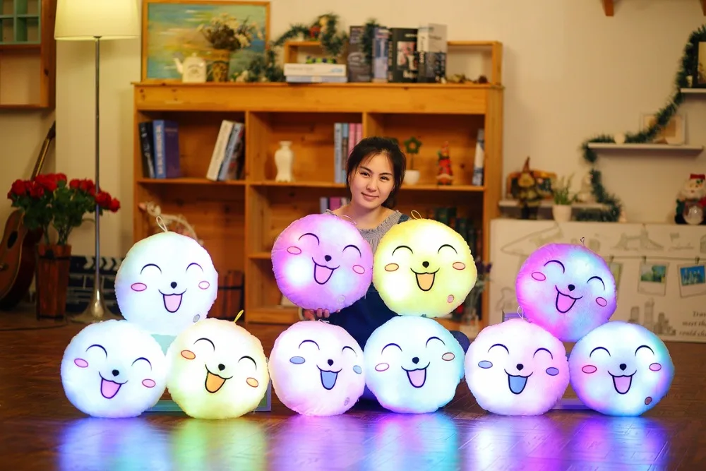 1 шт. 33 см kawaii светящаяся круглая плюшевая игрушка со смайликом, мягкая светящаяся светодиодный плюшевая подушка, милые игрушки для детей, рождественский подарок