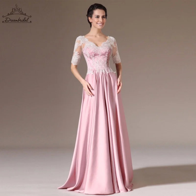 Длинное вечернее платье Кружева v образным вырезом Половина рукава линии этаж