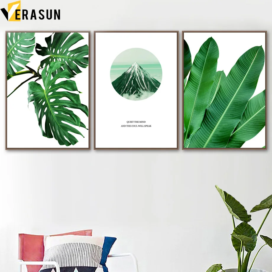 Настенный холст Monstera с пальмовыми листьями для украшения гостиной|Рисование и