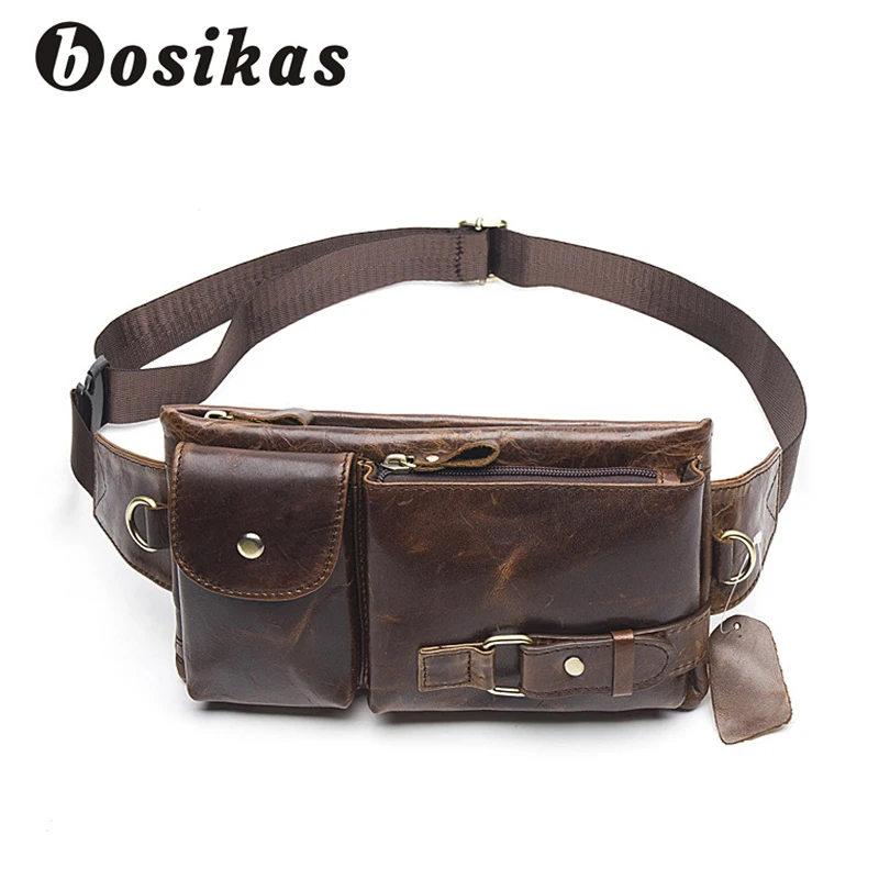 Мужская поясная сумка BOSIKAS из натуральной кожи чехол для телефона путешествий