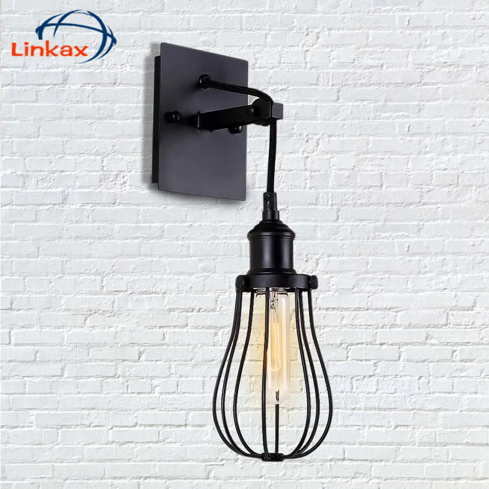 

Vintage Birdcage Shape Wall Lights 220v E27 Edison Bulb Retro Pendant wall Lamps for Loft Study Room Lights Fixtures