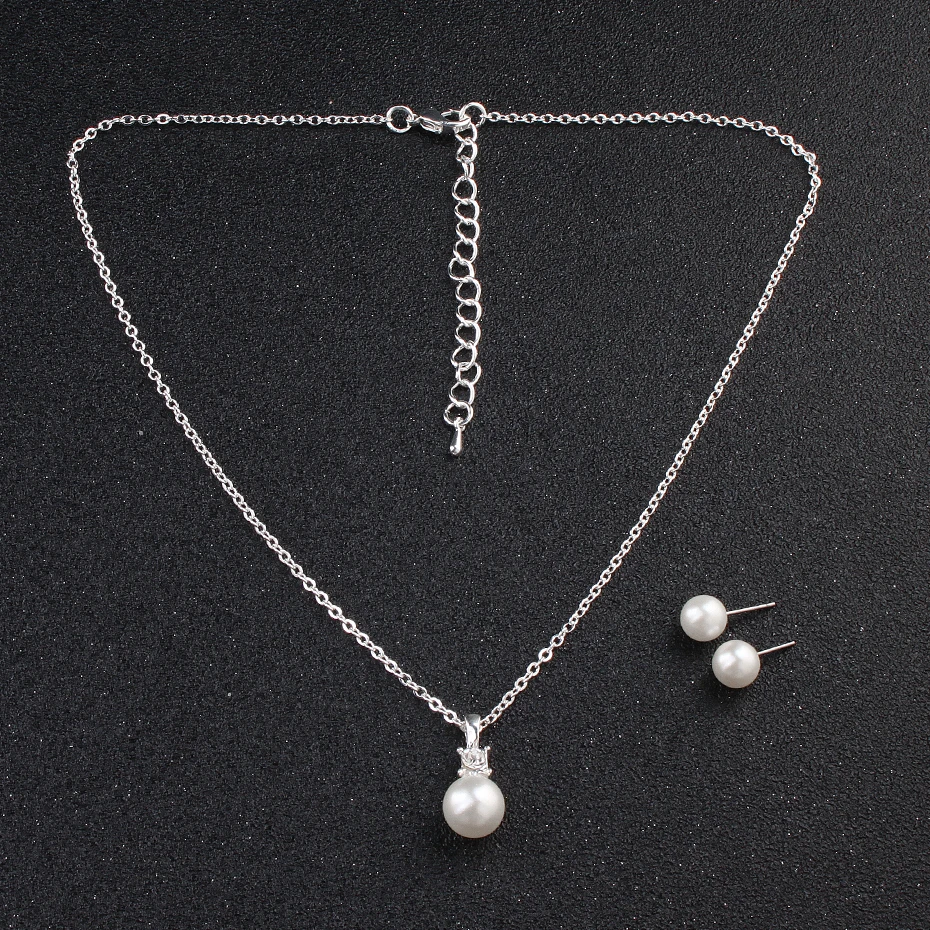 Newest Fashion Pearls Party Jewelry Sets Metal Chain Accessories Simple White Women Necklaces Earrings | Украшения и аксессуары