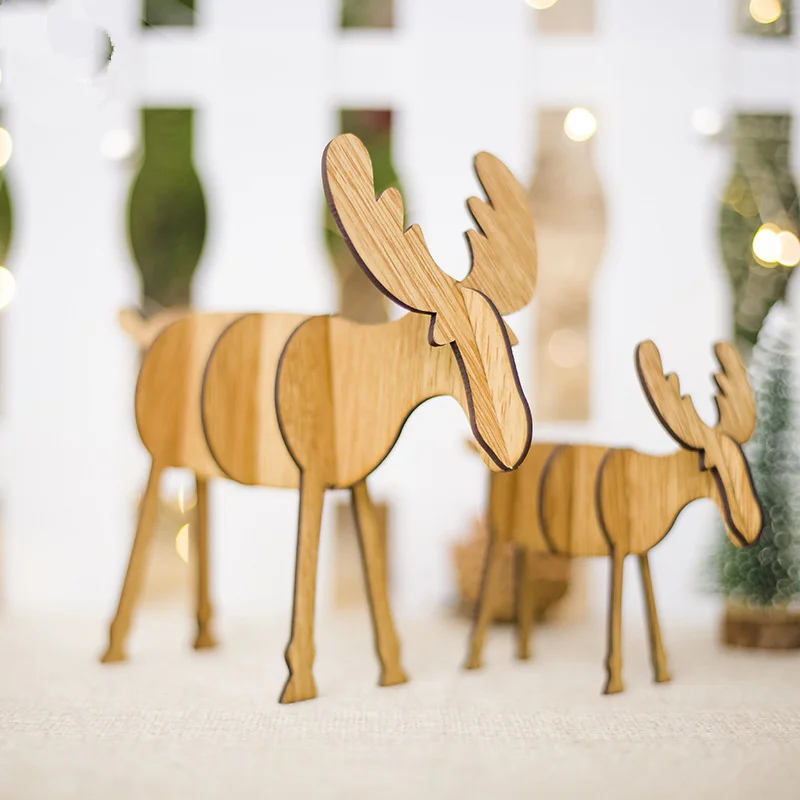 2Pcs/lot 2 Sizes Creative Wood DIY Crafts Christmas Decoration for Home Deer Elk Pendants Tree Ornaments | Дом и сад