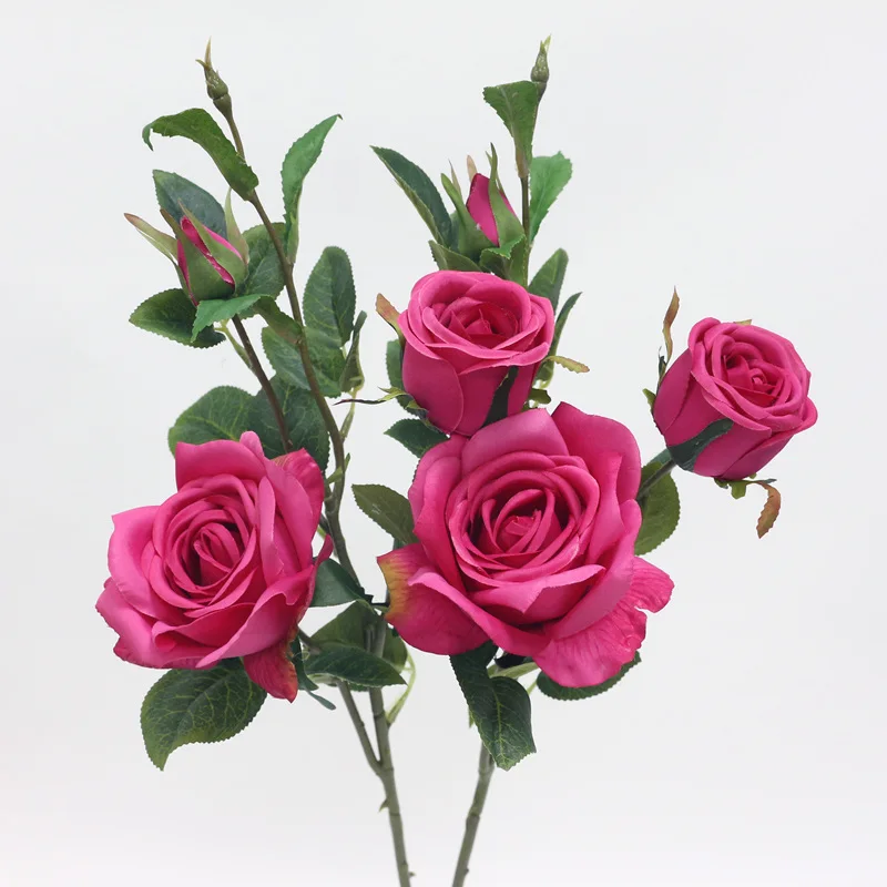 2pcs 3head rose red JAROWN искусственные 6 голов розы Шелковые цветы искусственные цветы для свадьбы, дома, вечерние украшения стола - Цвет: 2pcs 3head rose red