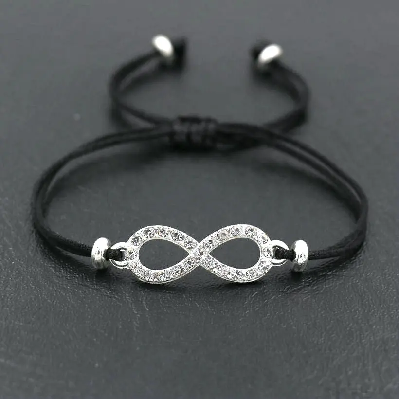 8 black rope Lucky Серебряный Цвет инкрустация Циркон Бесконечность 8 браслеты с крестами для мужчин Любовь Красная Нить струнный браслет для женщин пары счастливый подарок - Окраска металла: 8 black rope