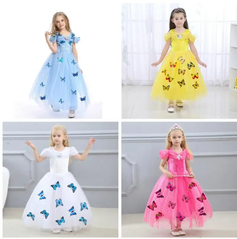 2019 платье принцессы Золушки Детский костюм с 3d-бабочкой детская одежда нарядное