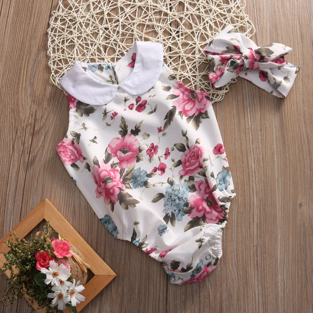 Cute Newborn Baby Girl Romper 2017 Summer Floral Clothes Peter Pan Collar Sleeveless Toddler Kids Sunsuit Outfits 0-24M | Детская одежда