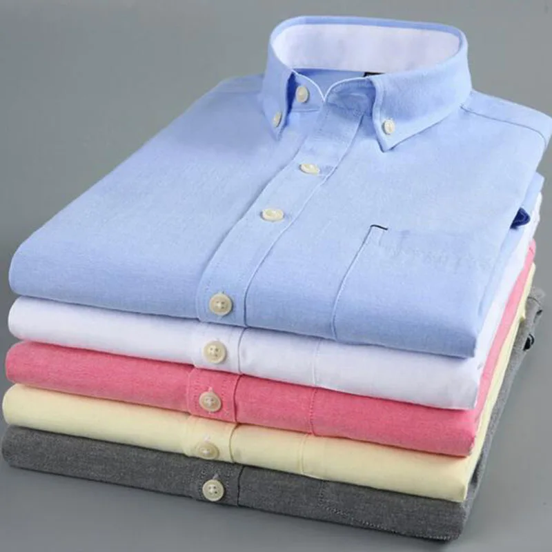 Рубашка мужская из чистого хлопка дышащая сорочка Slim Fit ткани Оксфорд с короткими