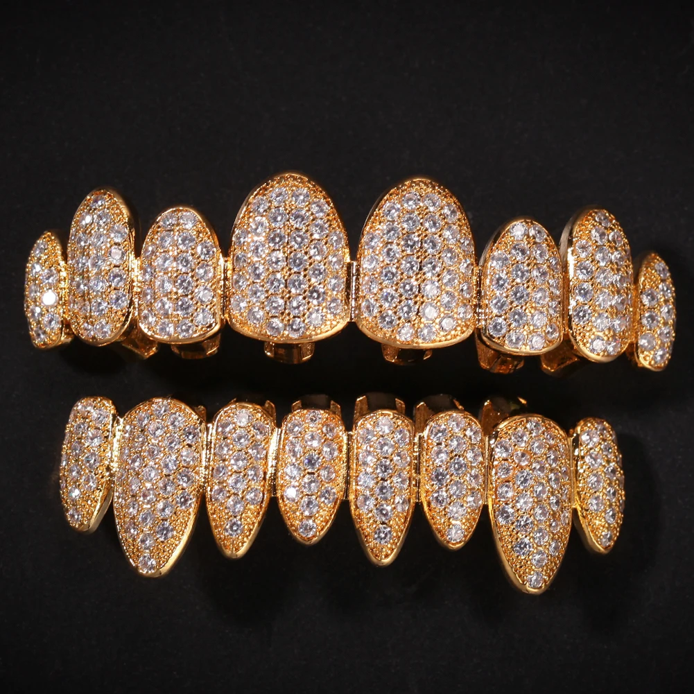 UWIN Iced Out AAA циркон Micro Pave зубы грили шапки Топ и низ грили набор хип хоп для мужчин женщин модные украшения
