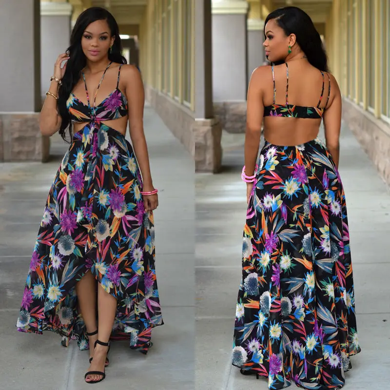 Женские летние пляжные макси платье 2021 сексуальное с лямкой на шее открытой