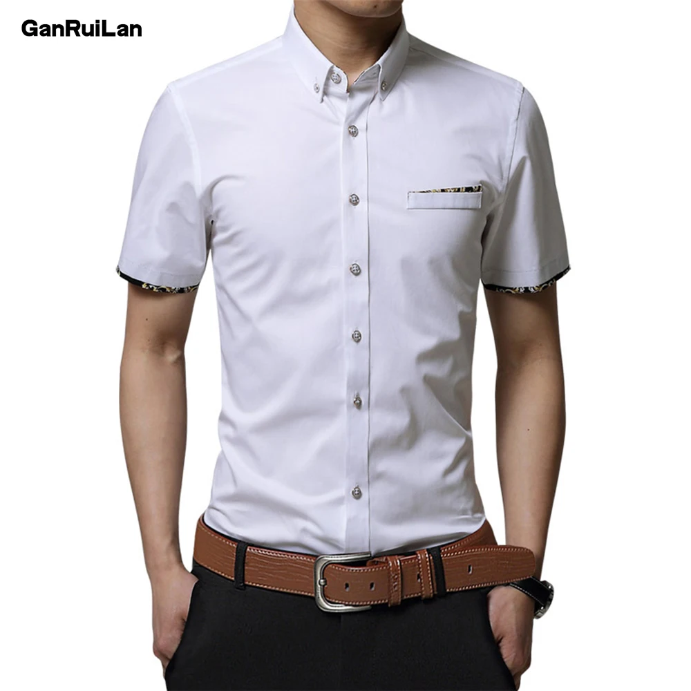 

New Style Edge Embroidery Fashion Chemise Homme Mens Short Sleeve Casual Shirts Fashion Summer Cotton Shirt Men Social CY18003