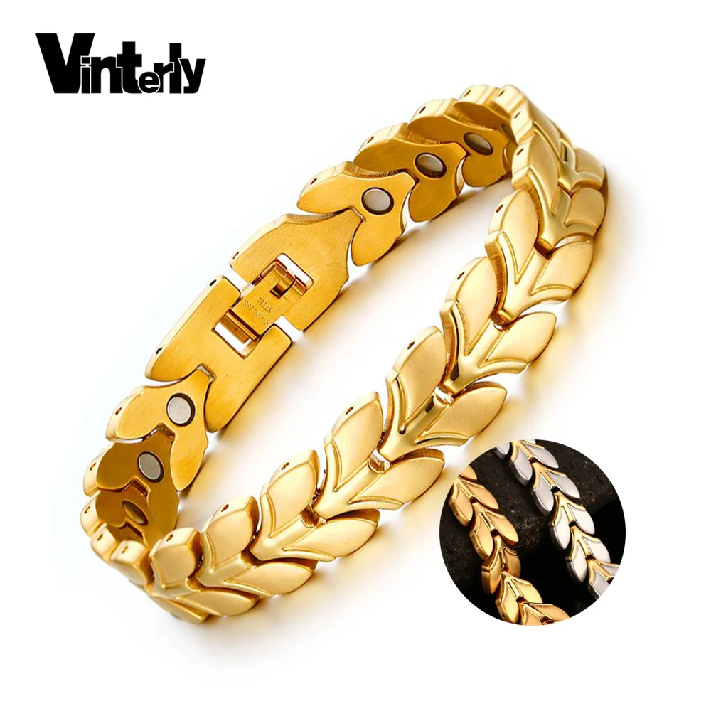 Мужской/женский магнитный браслет Vinterly золотистый из нержавеющей стали с