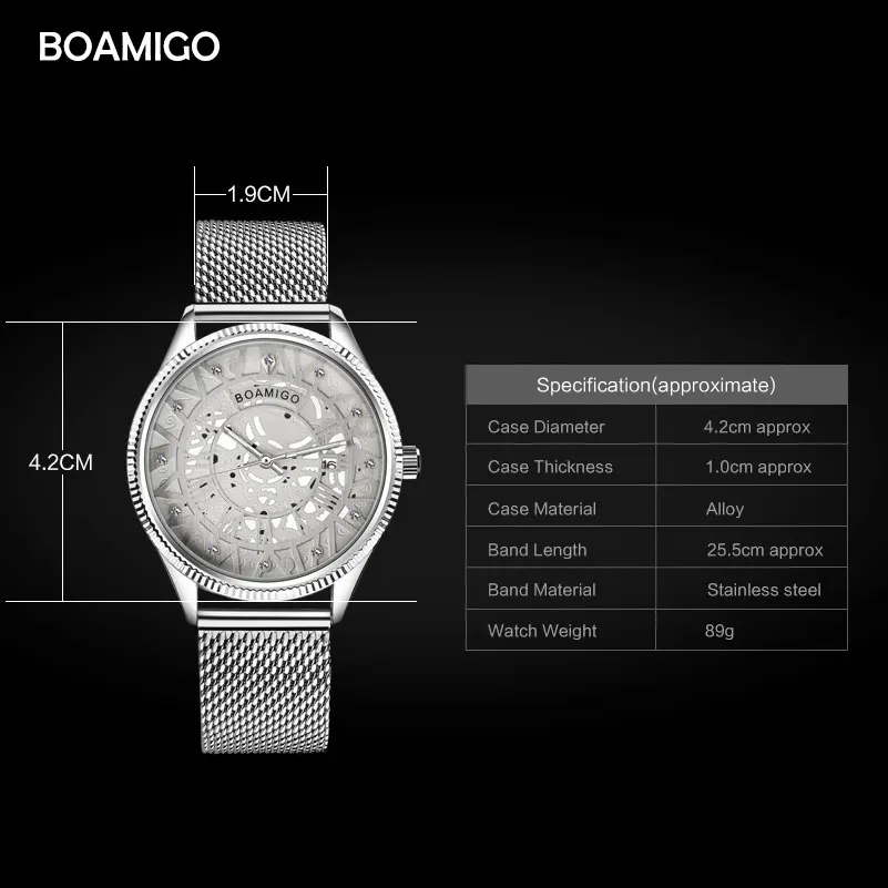 Мужские часы BOAMIGO Брендовые мужские кварцевые модные серебристые наручные с