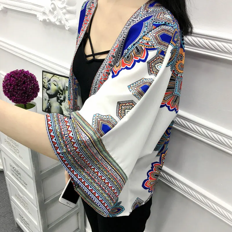 Летние богемные Этнические блузки с тотемным принтом цветочный кардиган топы