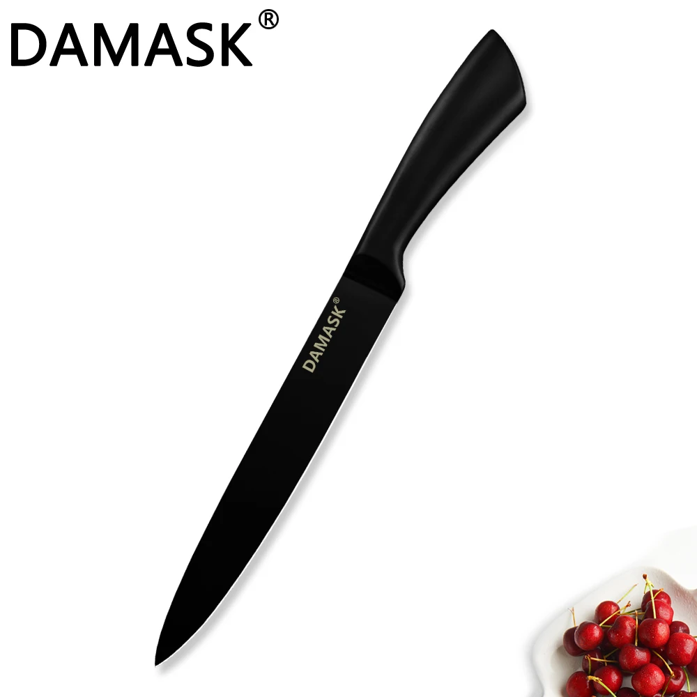 8 inch Slicing Knife Дамасский черный кухонный нож, ножи из нержавеющей стали, японские кухонные ножи Santoku, профессиональные прочные кухонные приборы - Цвет: 8 inch Slicing Knife
