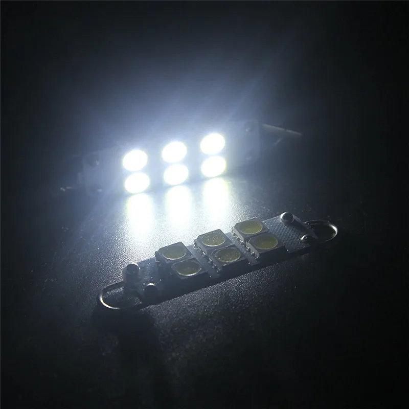 100 шт яркий белый 44 мм 5050 6 SMD жесткая петля Светодиодная лампа автомобильная на