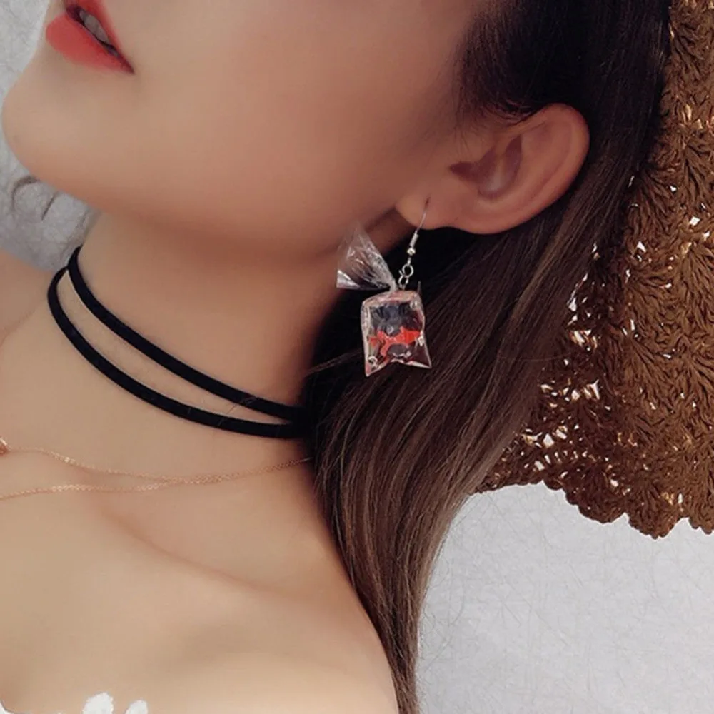 Fashion design acrylic fish Crystal pocket drop earrings Tassel Korean edition whimsy Exaggerated the goldfish for girl | Украшения и