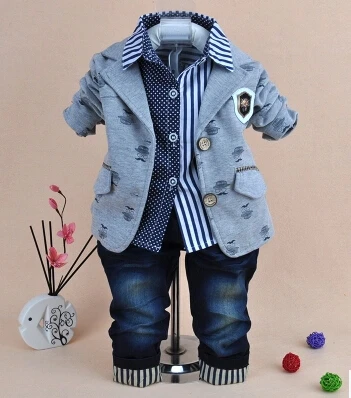 

0-5Y boys clothing sets 3pcs for birthday new 2017 children clothes sets blazer+shirt+jeans boys clothes kids spring clothes