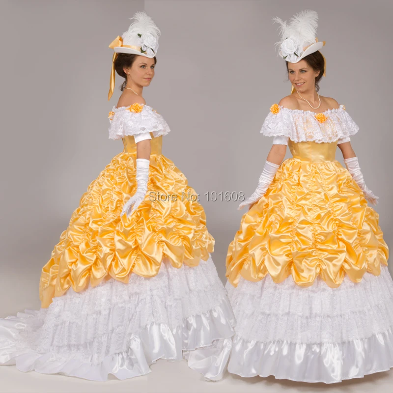 

2019 New!Retro Yellow Victorian dresses 1860s Civil War dress Cosplay Vintage Costumes Renaissance Revolutionary dress HL-159